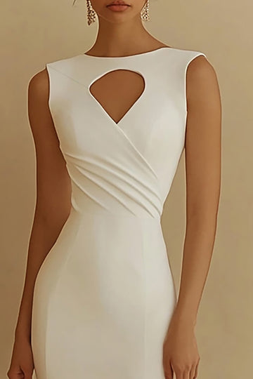 Ivory Sheath Keyhole Bateau Long Engagement Dress